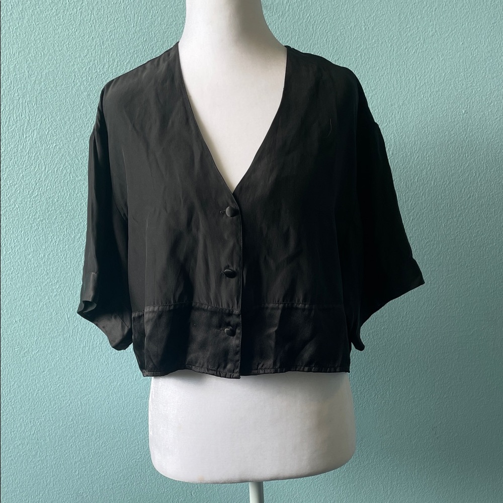 Victoria's Secret Black Button-Front V-Neck Crop Top